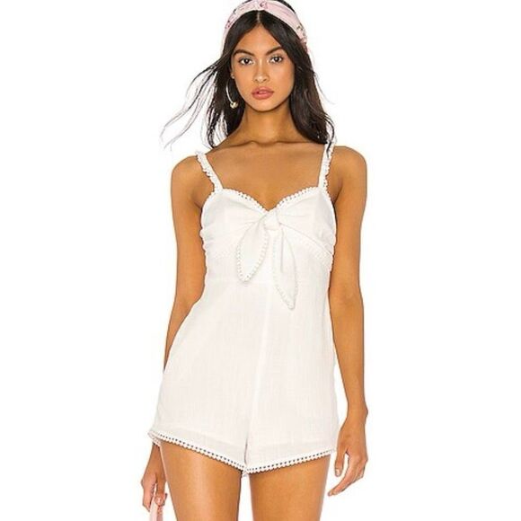 Revolve Majorelle Women’s Large White One Piece Joyce Linen Romper Sleeveless - Picture 1 of 13
